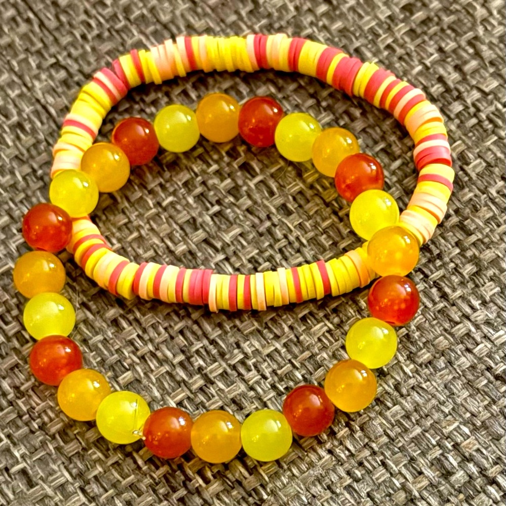 Jessica’s Baubles Handcrafted Stretch Bracelet Set in Yellow and Orange - NIP